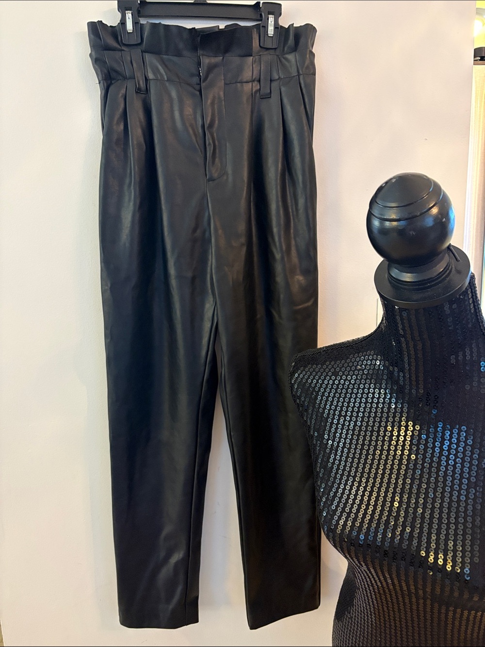 Black Faux Leather Pleated women’s Dress Pants